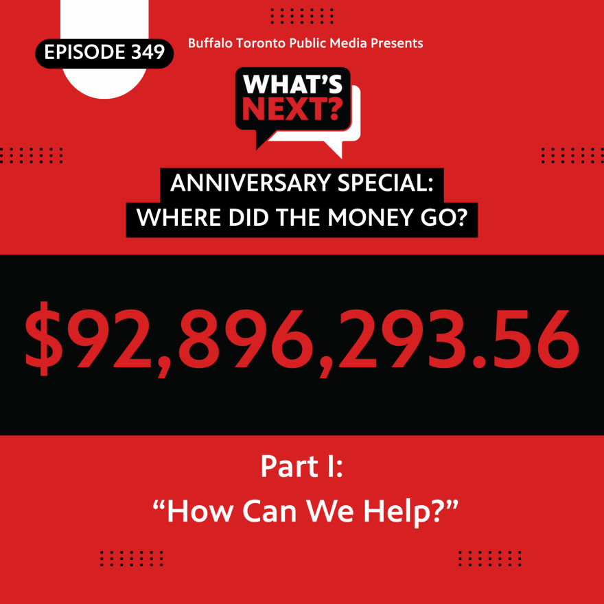 Red and black image with text reading "What's Next? Anniversary Special: WHERE DID THE MONEY GO? $92,896,293.56 PART I: HOW CAN WE HELP?"
