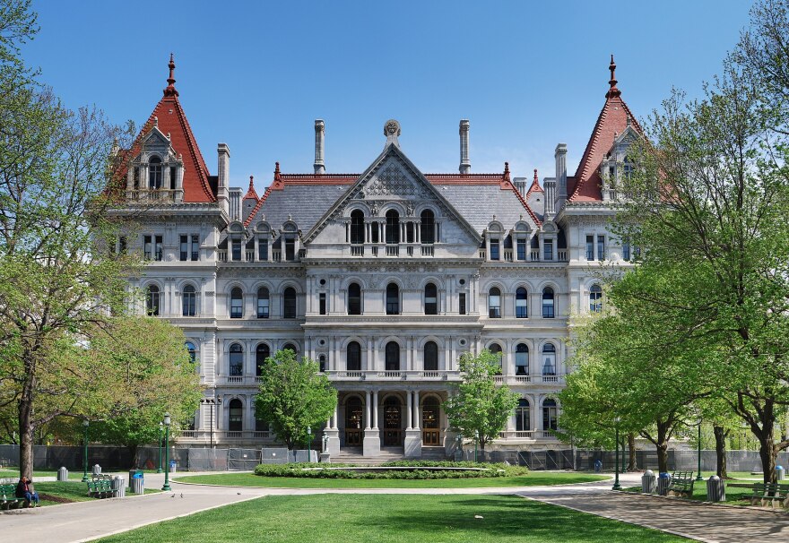 The western side of the New York state Capitol in Albany, NY.