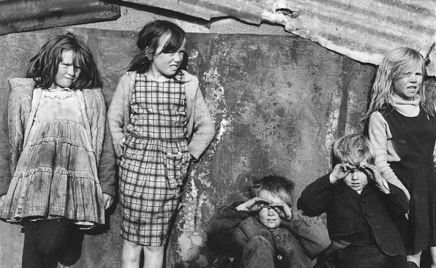Children at a tin shed, Cherry Orchard