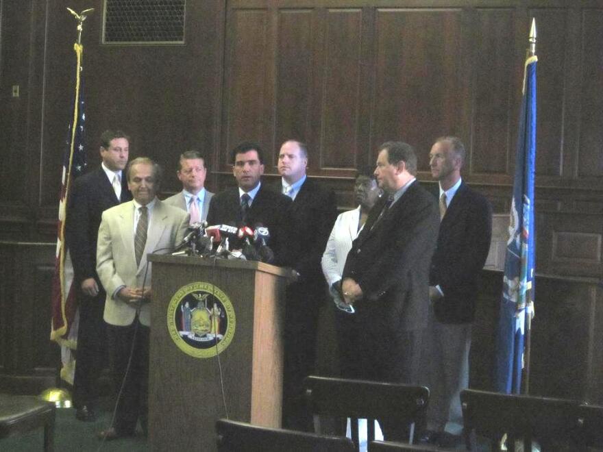 Members of Western New York's representation in the State Legislature host a news conference in Buffalo Monday morning, calling on legislative peers to pass the criminal sanctions element of Laura Cummings' Law.