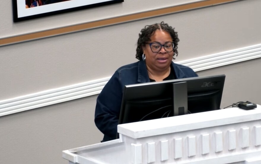 Paula Johnson, Judson ISD executive director of student engagement, speaks in defense of Milton Fields during public comments Wednesday, February 4, 2026.