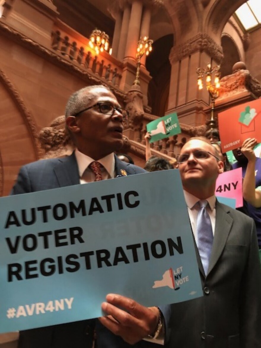 Senator Robert Jackson was one of several lawmakers who spoke at a pro automatic voter registration hearing at the State Capitol on Thursday, May 30th