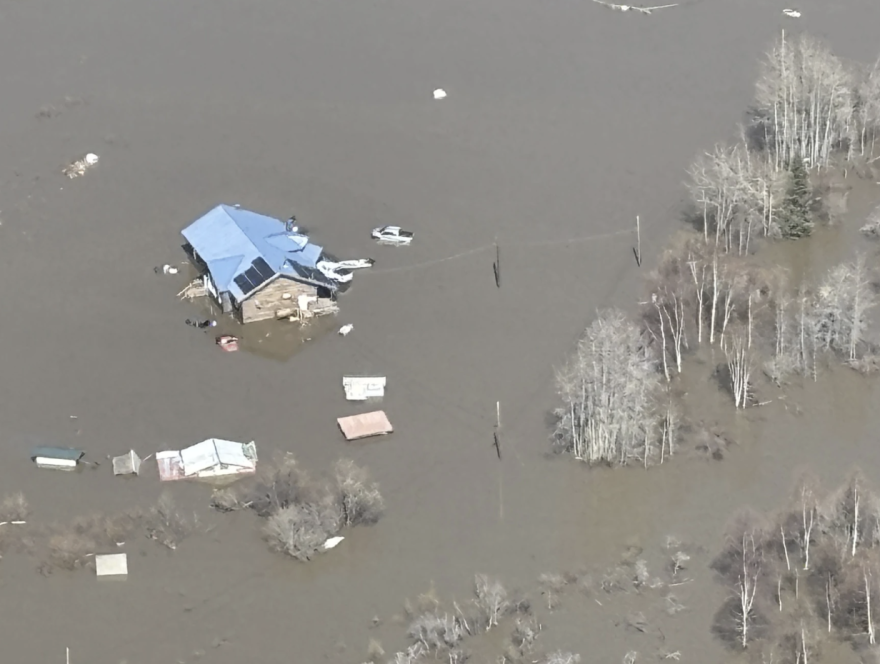 Breakup flooding in the Yukon River community of Holy Cross on May 20, 2026