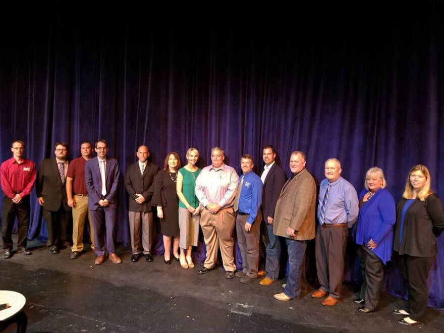 Participants in the East Central College Franklin County Candidate Forum pose for a photo on Thursday, Sept. 21, 2018.