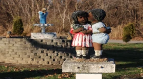 Angel figurines at cemetery