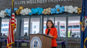 Gov. Kathy Hochul, speaking in Syracuse on Friday, June 2, 2023, said she's still asking the White House for help in dealing with the state's migrant crisis .