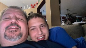 Dan Miller, 57, and his son Nathan, 17, pose for a selfie in their house in Lake Worth. (Contributed/Fresh Take Florida)