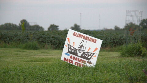 Some residents of Clinton have put yard signs up opposing data centers in Clinton. This one is near the proposed site for the QTS 10 building hyperscale center.