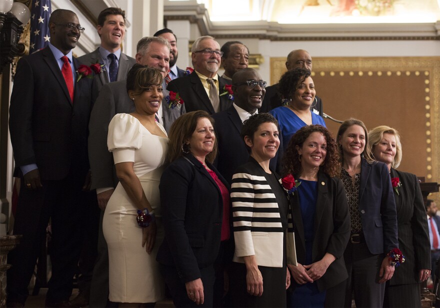 Members of the St. Louis Board of Aldermen gather at the start of the 2019-2020 session.