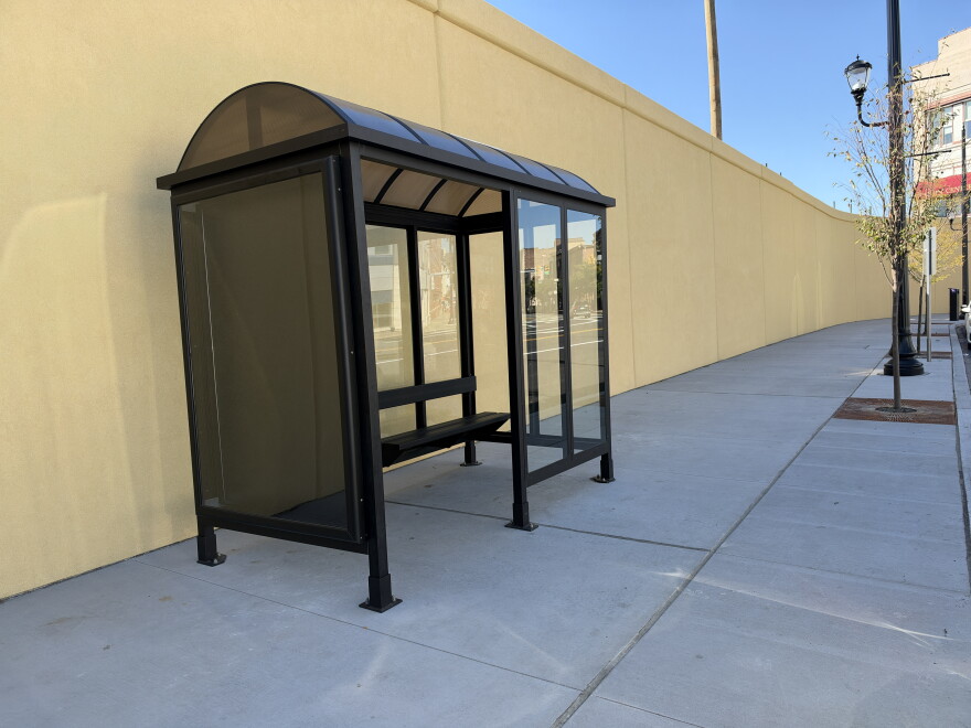 A bus stop shelter was moved on Lackawanna Avenue to improve safety during downtown Scranton's streetscape project.