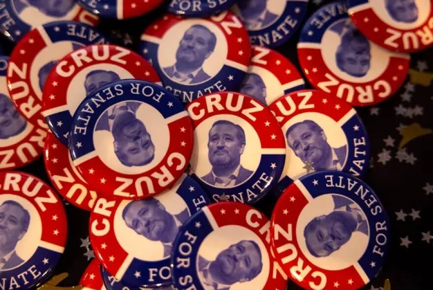 Campaign buttons at Cruz's election night watch party in Houston.