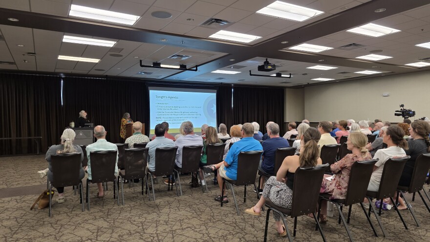 Tulsa City Councilor Lori Decter-Wright presents a slide deck about Vista Shadow Mountain in front of constituents at a meeting Tuesday, July 22, 2025.