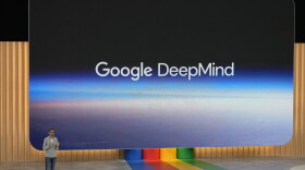 FILE - Alphabet CEO Sundar Pichai speaks about Google DeepMind at a Google I/O event in Mountain View, Calif., Wednesday, May 10, 2023. Google on Thursday, Feb. 7, 2024, introduced a free artificial intelligence app that will implant the technology on smartphones to enable people to quickly connect to a digital brain that can write for them, interpret what they're reading and seeing in addition to helping manage their lives.