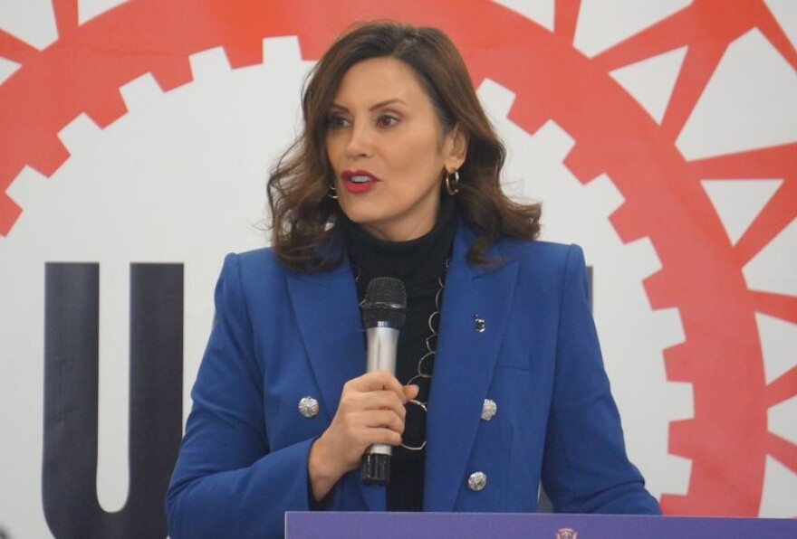 Governor Gretchen Whitmer addresses union members at UAW Local 51 in Detroit.
