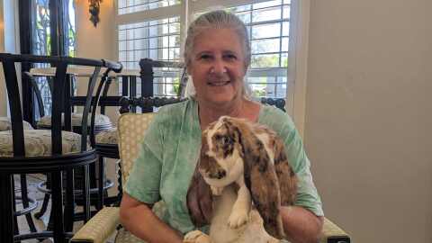 Andrea Stetson with 'Sounds of Bonita' co-star Daphne the English Lop rabbit.