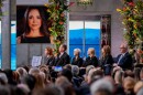 A picture of Nobel Peace Prize laureate Maria Corina Machado during the Nobel Peace Prize award ceremony at Oslo City Hall, in Oslo, Norway, Wednesday Dec. 10, 2025. (Ole Berg-Rusten/NTB Scanpix, Pool via AP)