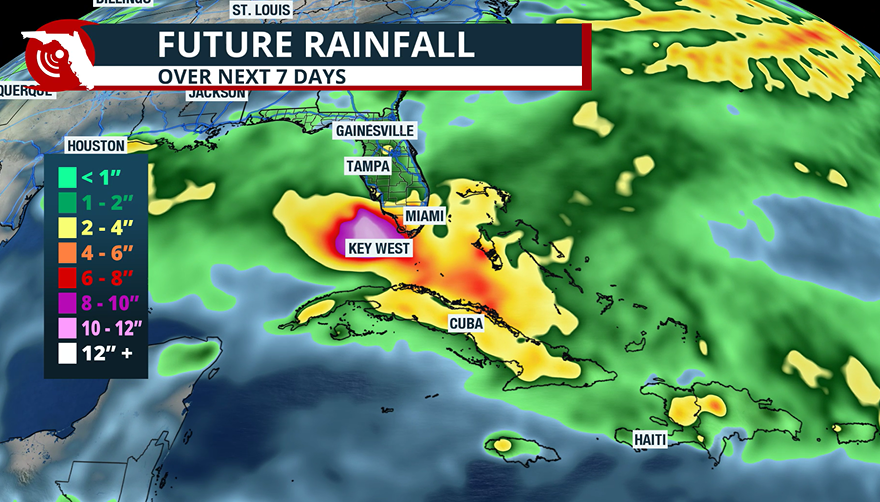 Forecast rainfall over next week.