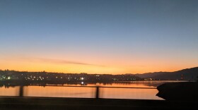 The view driving over Memorial Bridge in Lewiston, Idaho. The city is also recommending residents use bottled or cool, boiled water for their pets as a precaution — though Public Works Director Dustin Johnson says there's no more risk than if pet owners let their dog drink from the river. (Credit: Rachel Sun / NWPB)