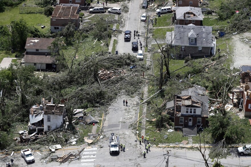 Aerial view of Jefferson City, Mo. tornado damage