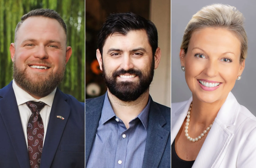 The candidates for Texas Senate District 9, from left: Taylor Rehmet, John Huffman and Leigh Wambsganss.