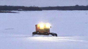 Alaska Hovercraft's vehicle, the Pistenbully, was seen grading the frozen Kuskokwim River.