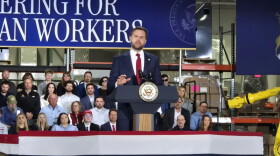 File: Vice President JD Vance speaks at an event at a robotics manufacturing facility in Auburn Hills on March 18, 2026.