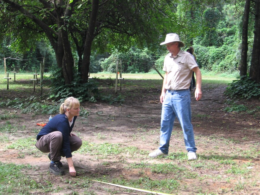 In their search for graves, Estabrook and forensic anthropologist Erin Kimmerle lay out a grid at the school cemetery.