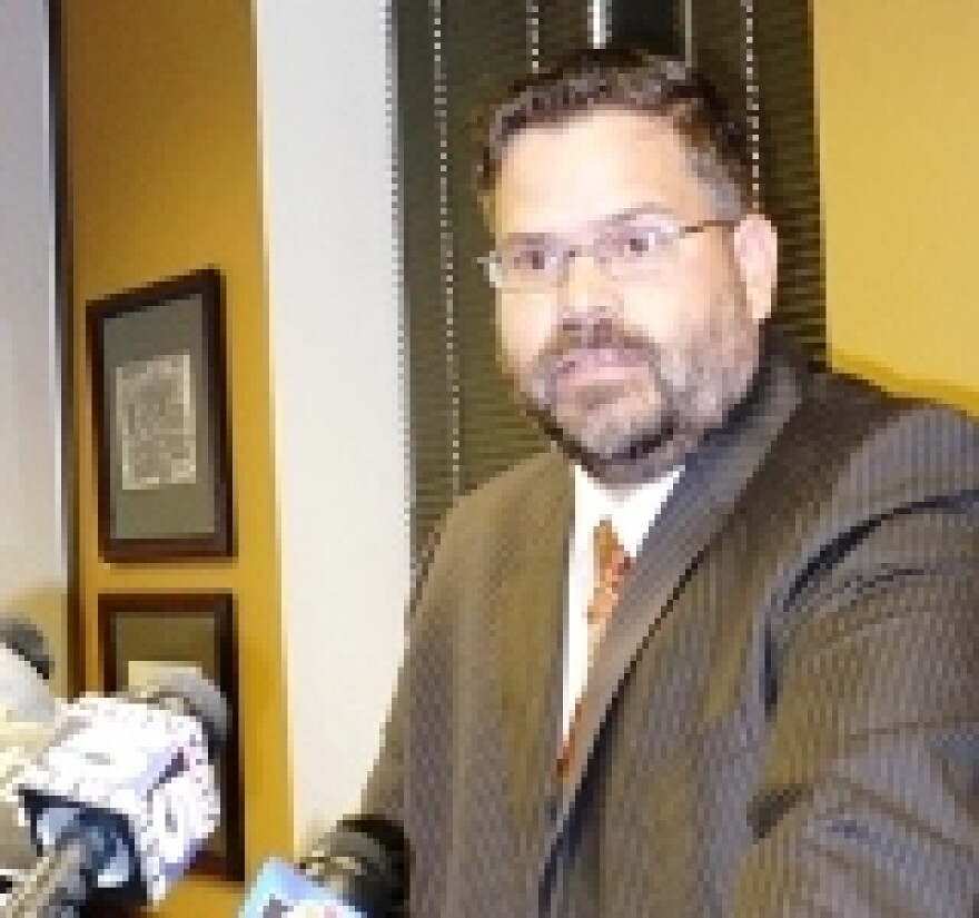Phill Kline?s attorney Caleb Stegall at a press conference in Kline?s office