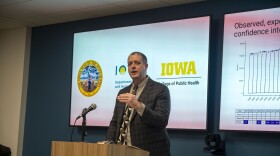Jacob Oleson, a professor of biostatistics at the University of Iowa College of Public Health, presents preliminary findings from a state-funded research project looking into the cause of Iowa's high cancer rates.