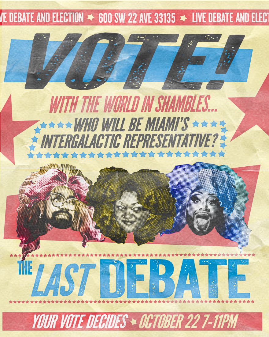 Three faces on a flyer saying "The Last Debate"