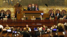 Gov. Tom Wolf gives his budget address at the state Capitol in Harrisburg, Pa., on Tuesday, Feb. 6, 2018. (AP Photo/Chris Knight)