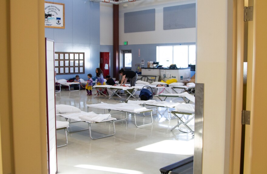 Cots set up in the National Guard Armory in Bethel.