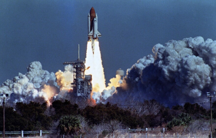 The space shuttle Challenger lifts off Jan. 28, 1986, from Kennedy Space Center. Seventy-two seconds later, at an altitude of 10 miles, the shuttle exploded, killing its crew of seven.