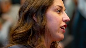  Rep. Crystal Quade (D-Springfield), house minority leader, speaks to the media alongside Rep. Richard Brown (D-Kansas City) on Wednesday, Jan. 5, 2022, during the first day of the legislative session at the Missouri Statehouse in Jefferson City, Missouri.