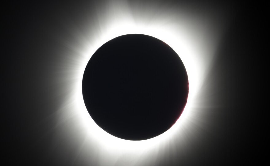 The moon covers the sun during a total eclipse Monday, Aug. 21, 2017, near Redmond, Oregon.