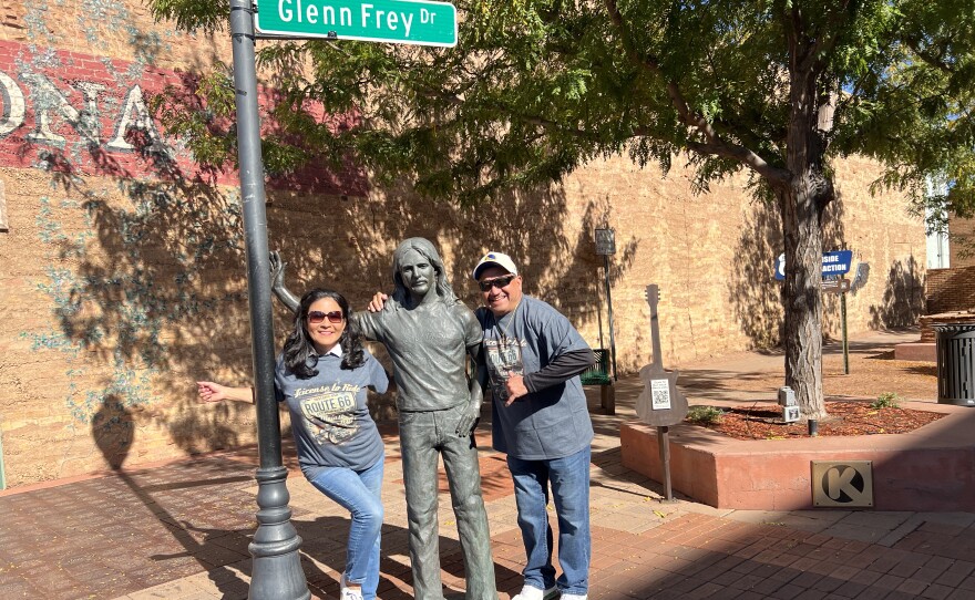 Victoria and Armando Farjado dropped by the Standin' On The Corner Park in Winslow on their way back home to Phoenix.