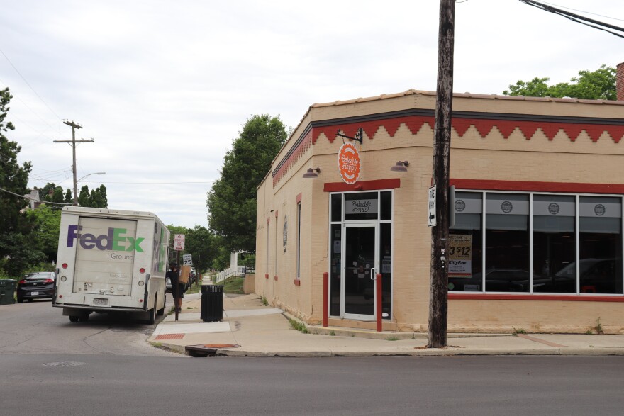 Exterior of Bake Me Happy, a Black-owned cafe and bakery in Merion Village.