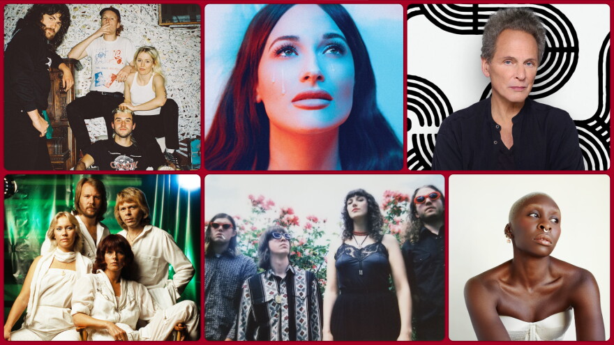Clockwise from top left: Amyl & The Sniffers, Kacey Musgraves, Lindsey Buckingham, Cynthia Erivo, The Shivas, ABBA