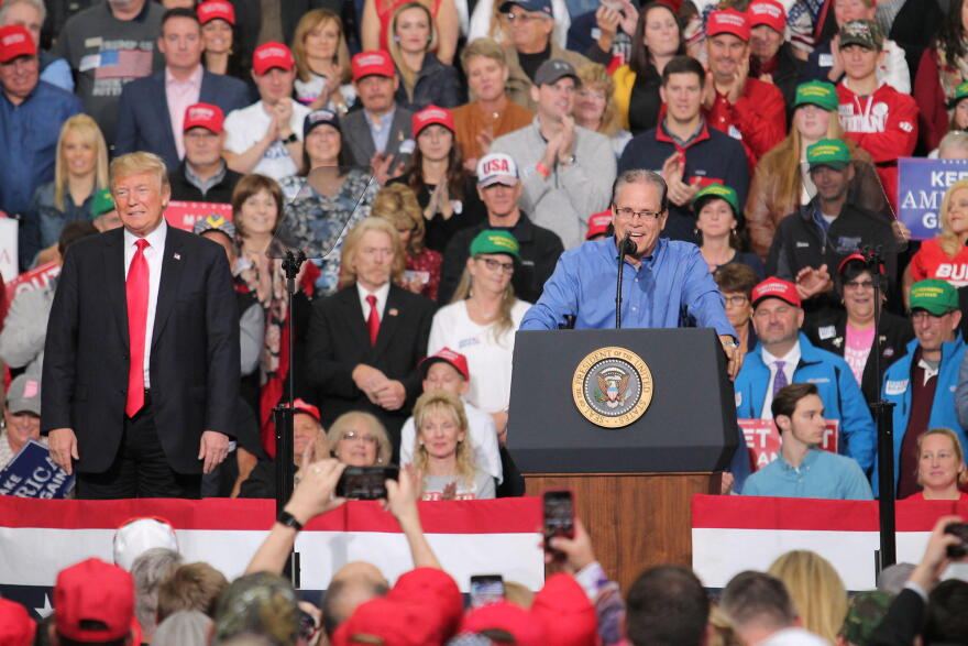President Donald Trump and U.S. Sen. Mike Braun (R-Ind.) at a campaign event in 2018.