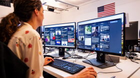 War room leader for Brazil elections Lexi Sturdy works in Facebook's "War Room," during a media demonstration in Menlo Park, California.