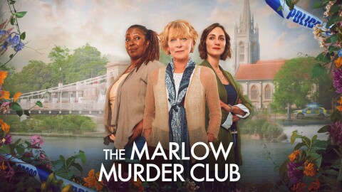 The Marlow Murder Club - Marketing Key Art Picture shows: (L-R) Jo Martin as Suzie Harris, Samantha Bond as Judith Potts and Cara Horgan as Becks Starling