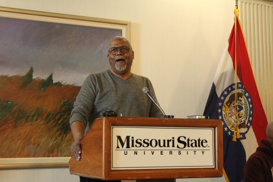 Wes Pratt speaks before the unveiling of a new marker on the Springfield-Greene County African American Heritage Trail on February 26, 2026.