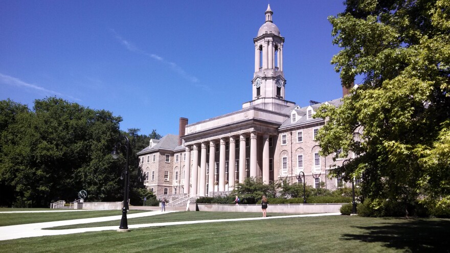 A view of the lawn and front of Old Main building on Penn State's University Park campus