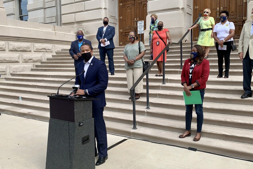 Sen. Eddie Melton (D-Gary) addresses police reform priorities as part of House and Senate Democrats' call for a special session of the General Assembly.