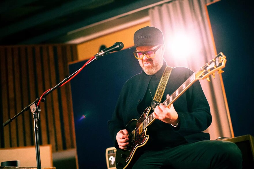 Eric Krasno, of the Krasno/Moore Project, inside Avast! Recording Co. in 2023.