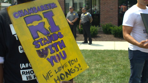 Protesters visited ICE’s field office in Warwick to rally against the detainment of Chansareth Hong. CREDIT: Ben Berke/Ocean State Media