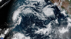 A satellite image shows Hurricane Lowell moving closer to the state on the morning of Monday, Sept. 7, 2026.