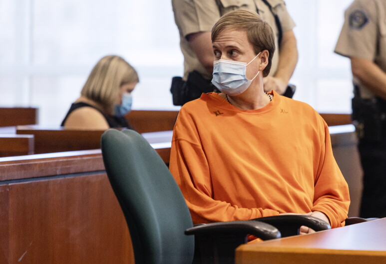 Former Idaho state Rep. Aaron von Ehlinger looks around the room before the start of his sentencing at the Ada County Courthouse in Boise on Wednesday, August 31, 2022. He was convicted of raping a legislative intern in April.