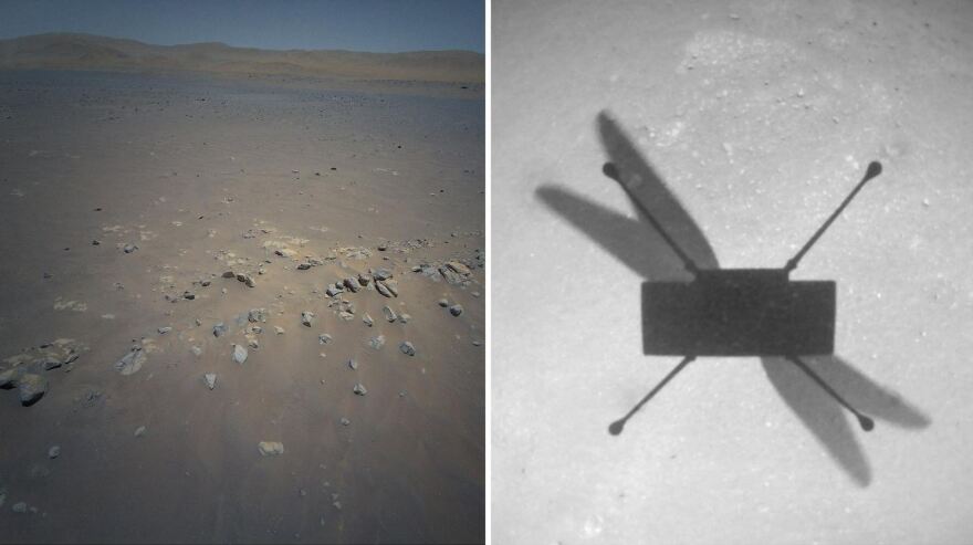 Ingenuity photographs its own shadow on Mars