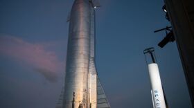 A prototype of SpaceX's Starship stands at the company's Texas launch facility on Saturday. The Starship spacecraft is a massive vehicle designed to eventually be able to take people to the moon, Mars and beyond.